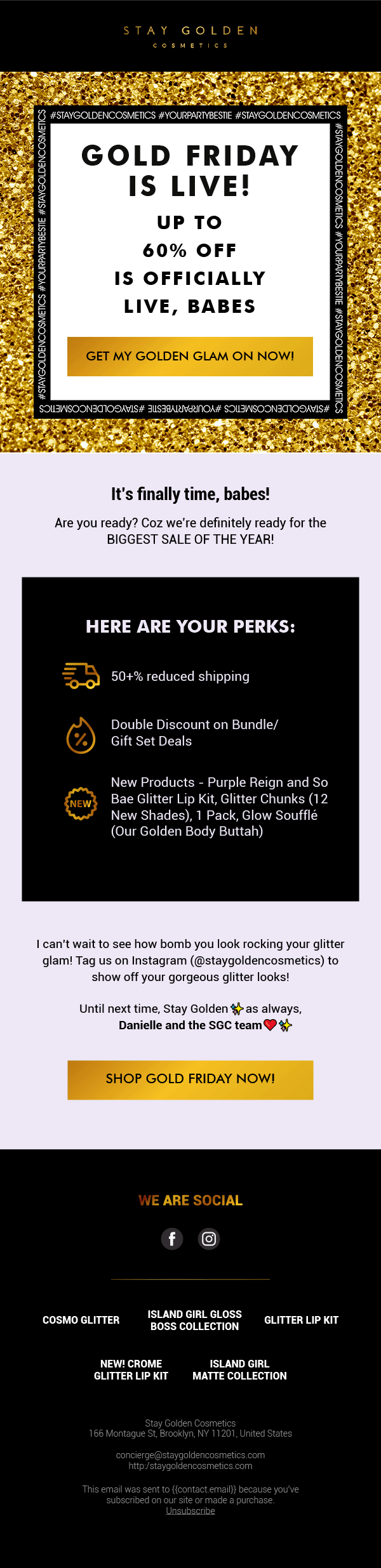 Stay golden cosmetics gold friday campaign